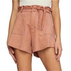 GOOD AMERICAN Snatched Paperbag Waist Faux Suede Shorts In Dusty Rose